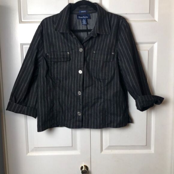 Evan Picone Womens Stretch Striped Collared Long Sleeve Blazer XL - Picture 1 of 2